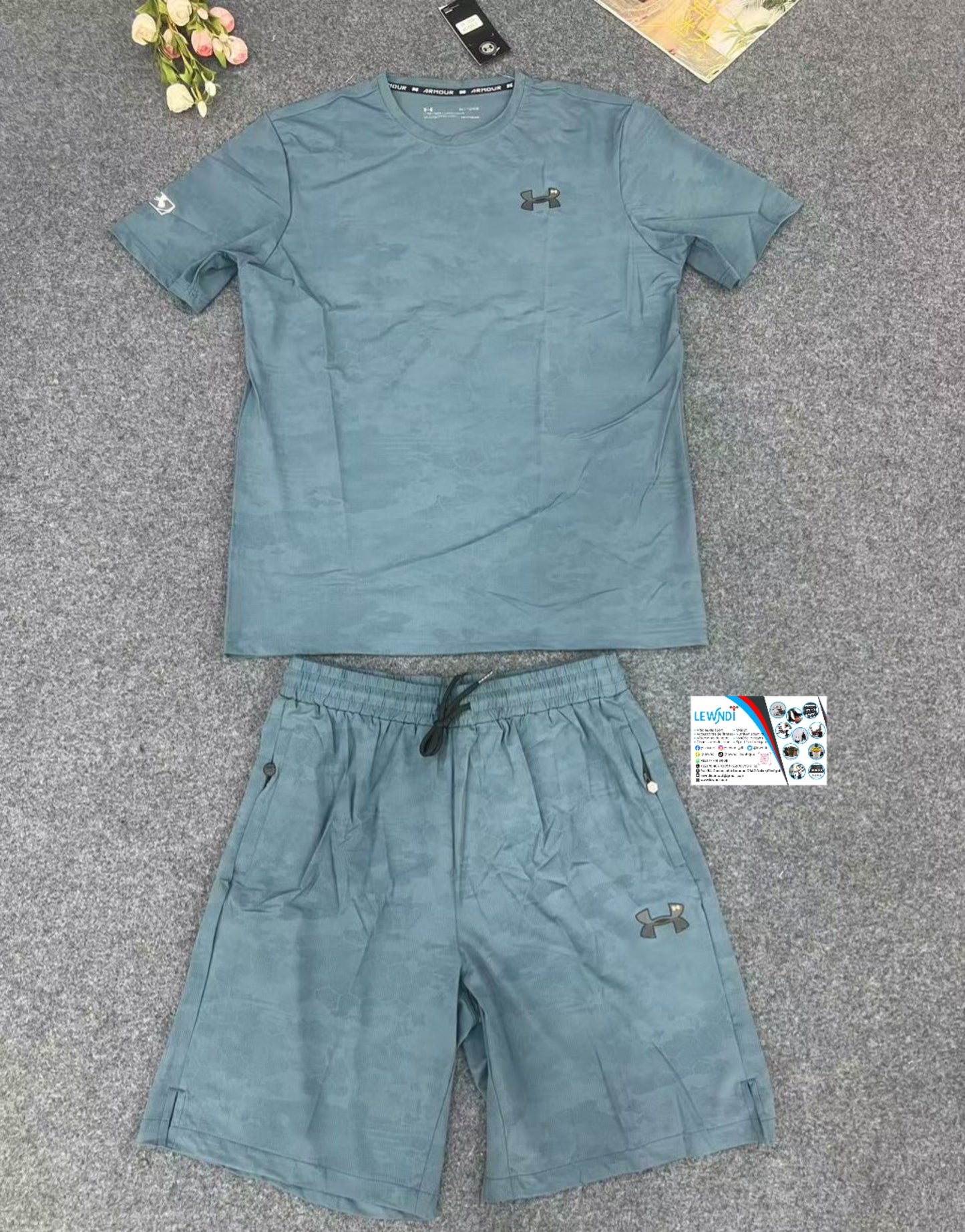 Ensemble T-shirt UA plus Short avec fermeture (Camo Bleu) MSTSUAS04