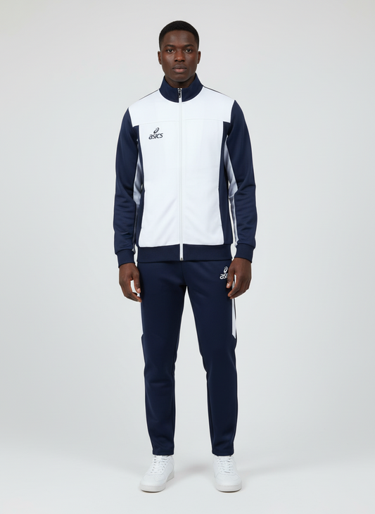 Ensemble Survêtement Loisir Asics (Blanc/Marine) avec fermeture