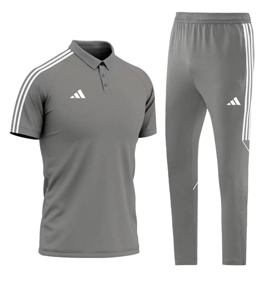 Ensemble T-shirt col roulé & Jogging Adidas (Gris)– Style Sport Premium