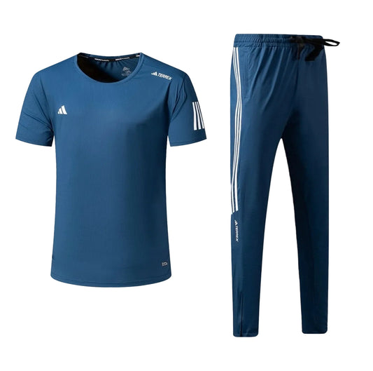 Ensemble Sport (Adi-das) – T-shirt & Pantalon Style Performance Bleu TPESMSA04