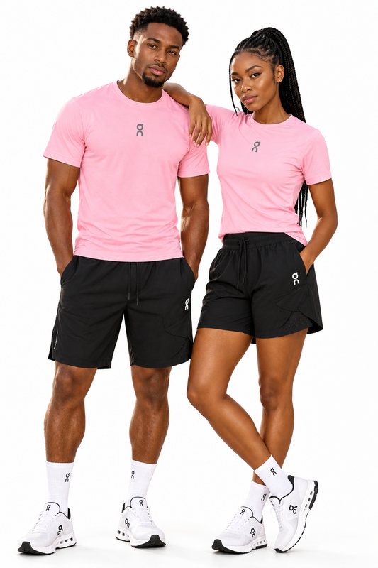 Ensemble de Sport Unisexe On Running – T-shirt et Short Rose/Noir
