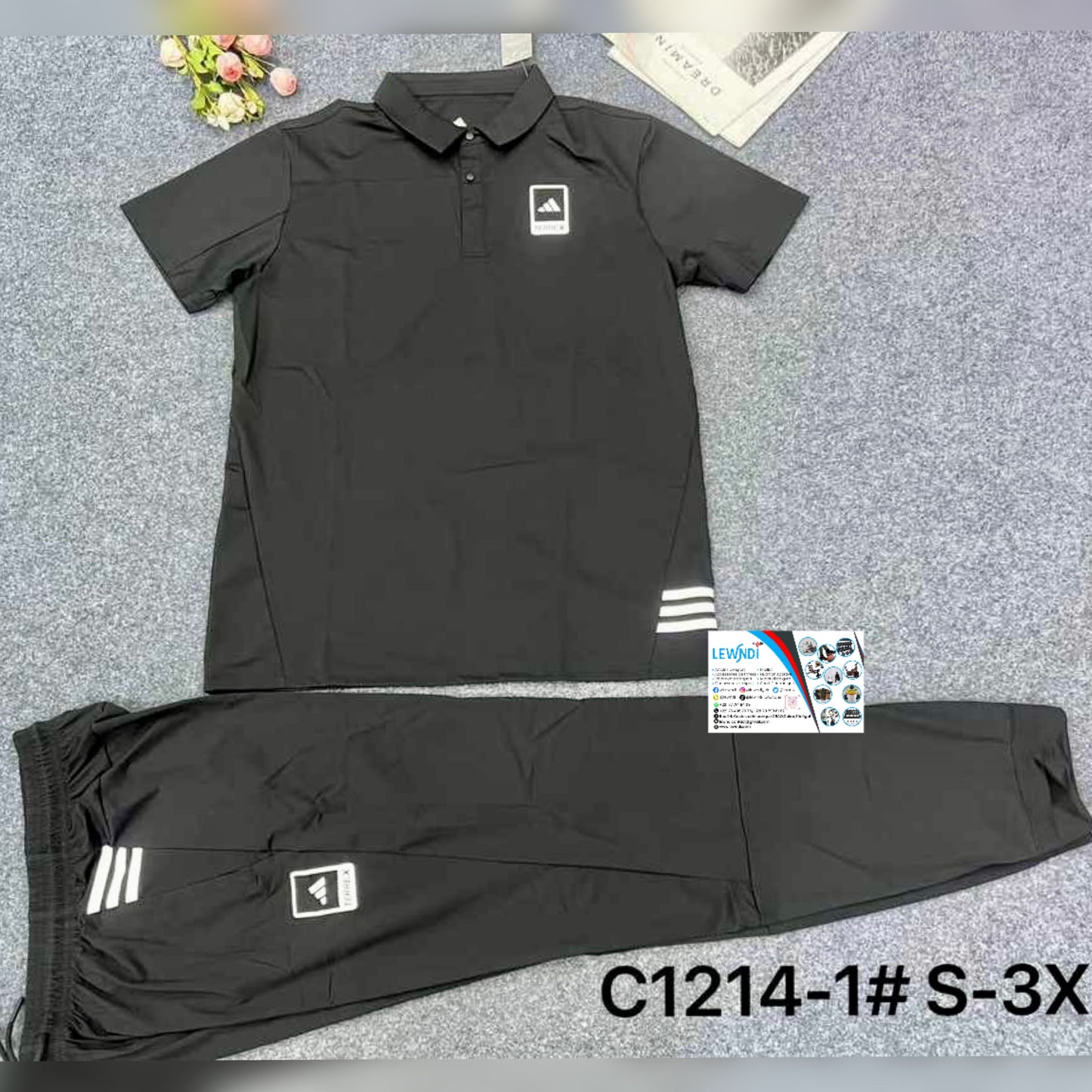 Ensemble T-shirt à col roulé avec pantalon Adidas (Noir) MSELP04
