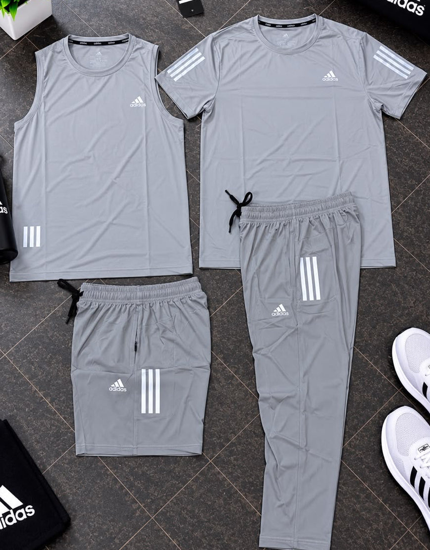 Ensemble Sport 4 Pièces Adi-das (Derbardeur,Short,T-shirt,et Pantalon)– Gris