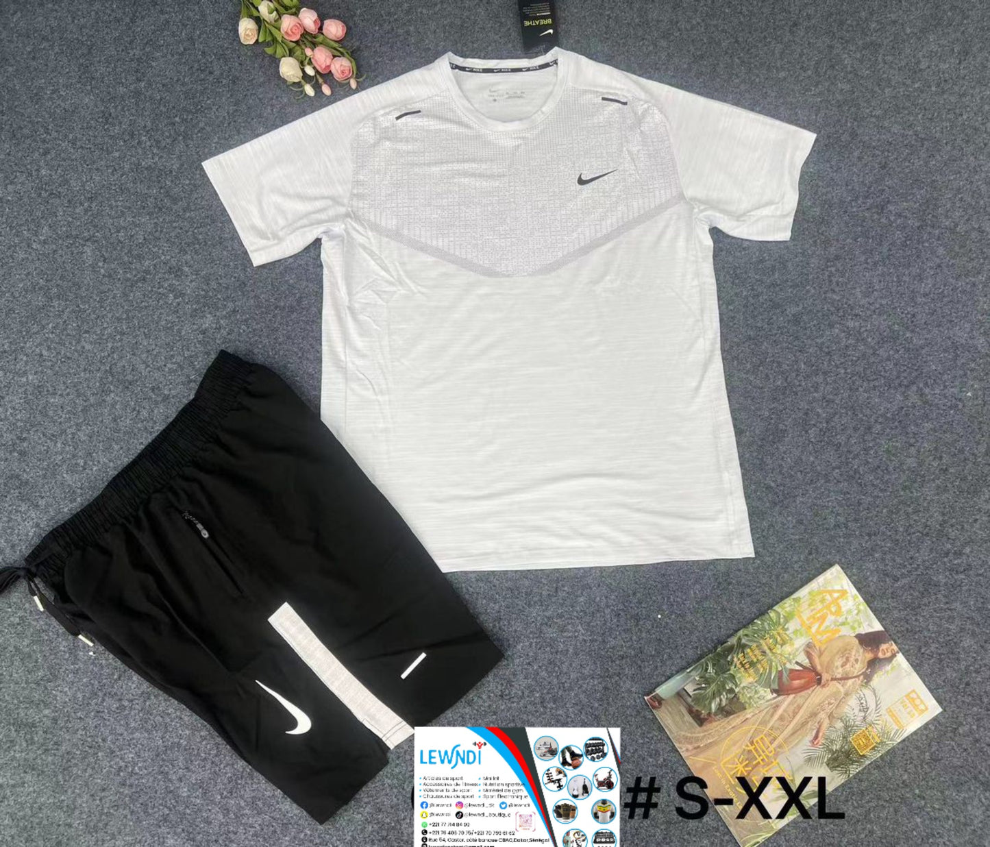 Ensemble T-shirt fitness plus short avec fermeture Nike (Blanc/Noir) MSTSN08