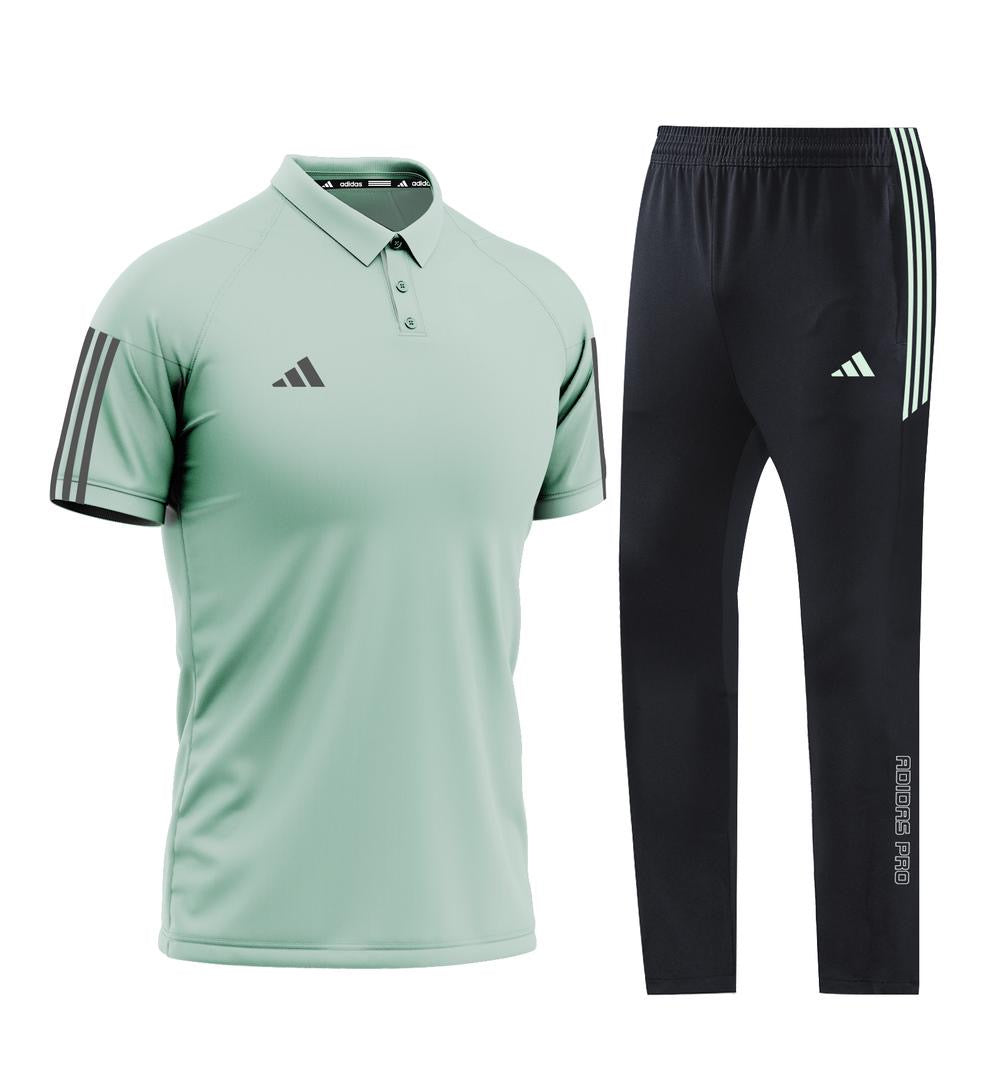 T-shirt avec Col + pantalon Adidas avec fermeture (Vert/Noir) MTSTCR12