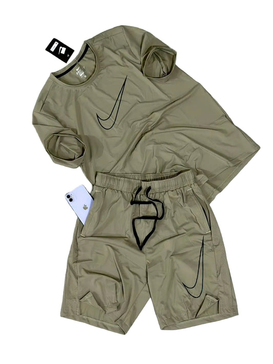 Ensemble sport (Ni-ke Swoosh) – T-shirt & Short avec fermeture (Beige) ETFSTSN03