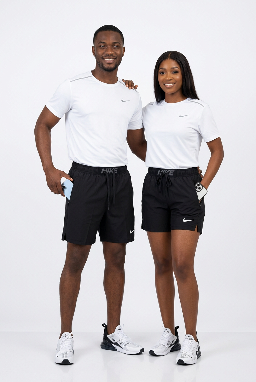 Ensemble T-shirt et Short Sport NI-KE avec fermeture Unisexe Blanc/Noir