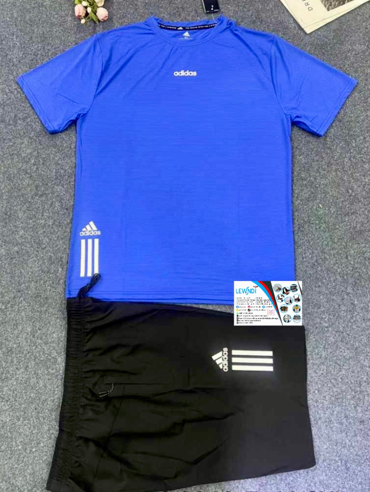 Ensemble T-shirt avec short Adidas (Bleu bic/Noir) MS-04