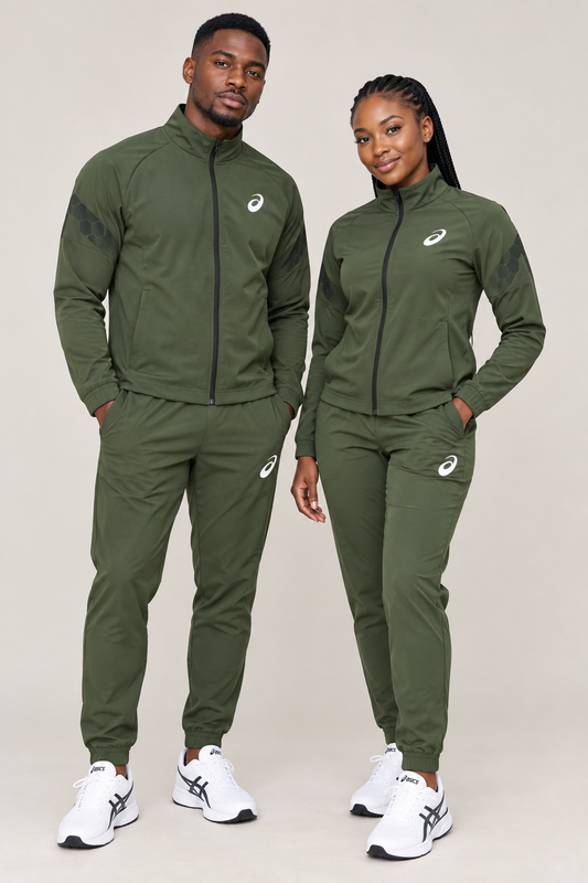 Ensemble Survêtement fitness ASICS avec fermeture (toile) Vert Militaire