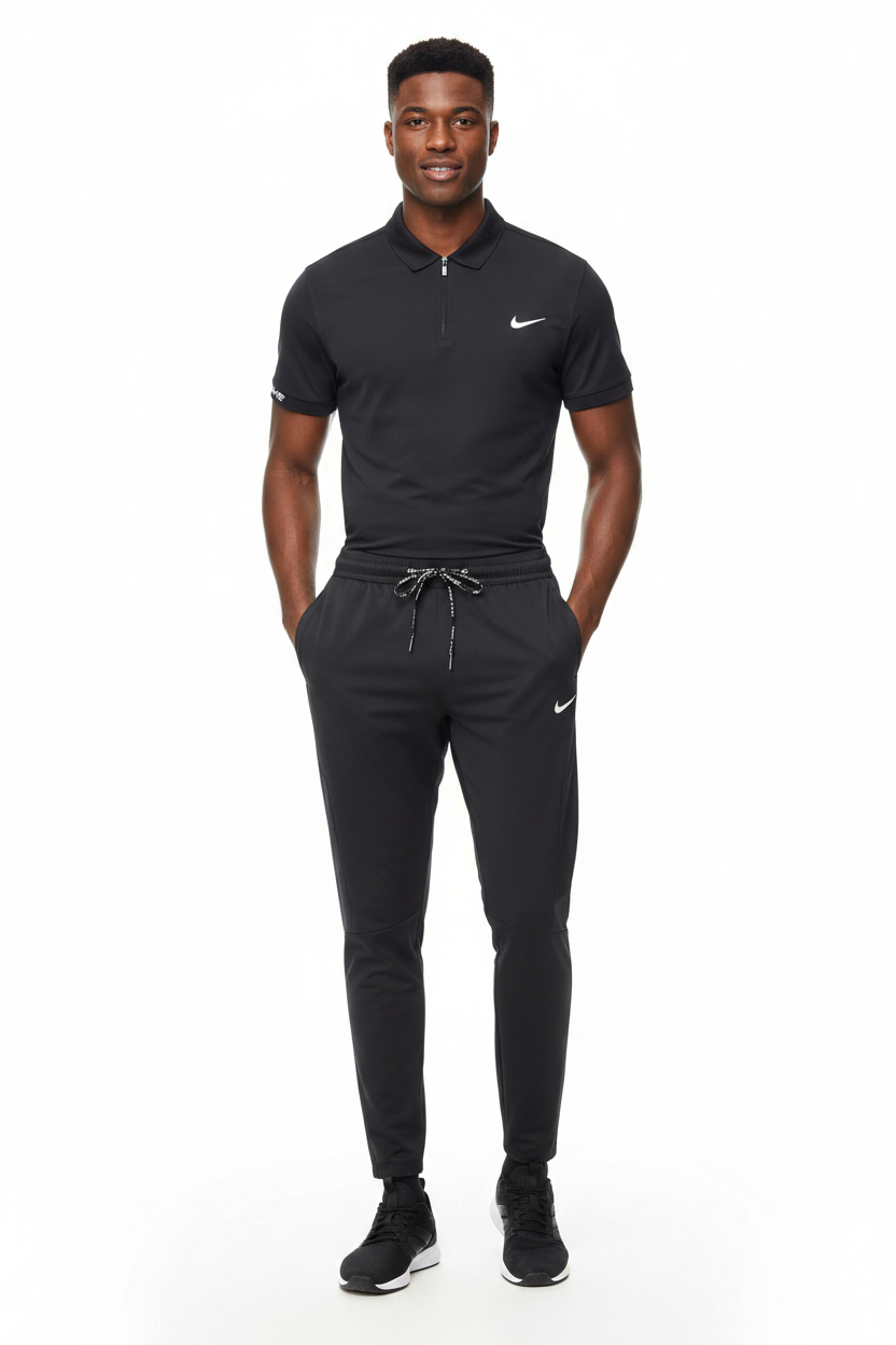 T-shirt col roulé fermeture Ni-ke et pantalon jogging avec (Noir) TPJFMNS14
