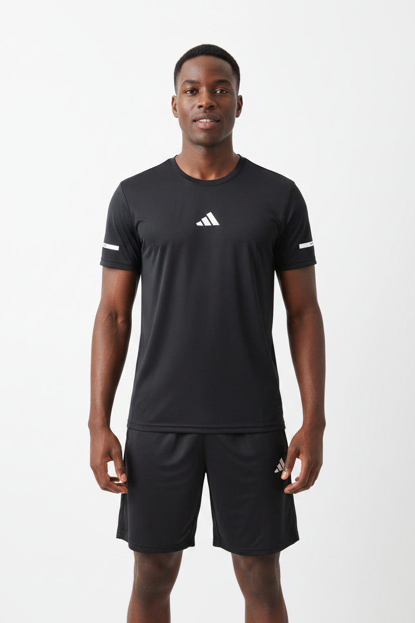 Ensemble Fitness (Adi-das) – T-shirt & Short sport Noir TSMSEF05