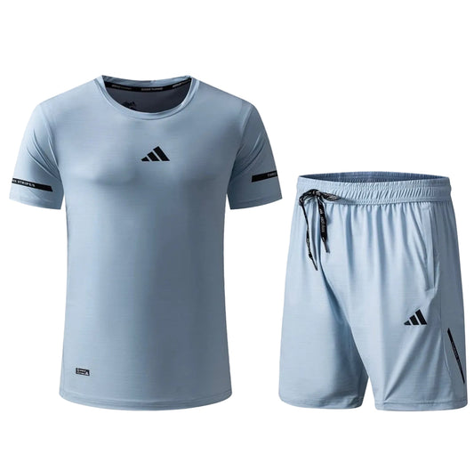 Ensemble Fitness (Adi-das) – T-shirt & Short sport Bleu Ciel TSMSEF01