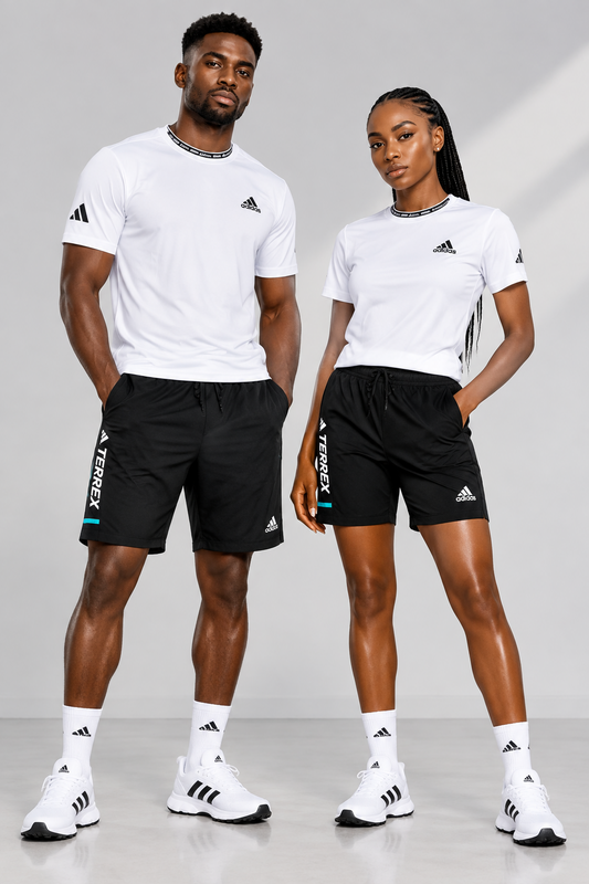 Ensemble de Sport Unisexe Adi-das Terrex Fitness – T-shirt et Short Blanc/Noir