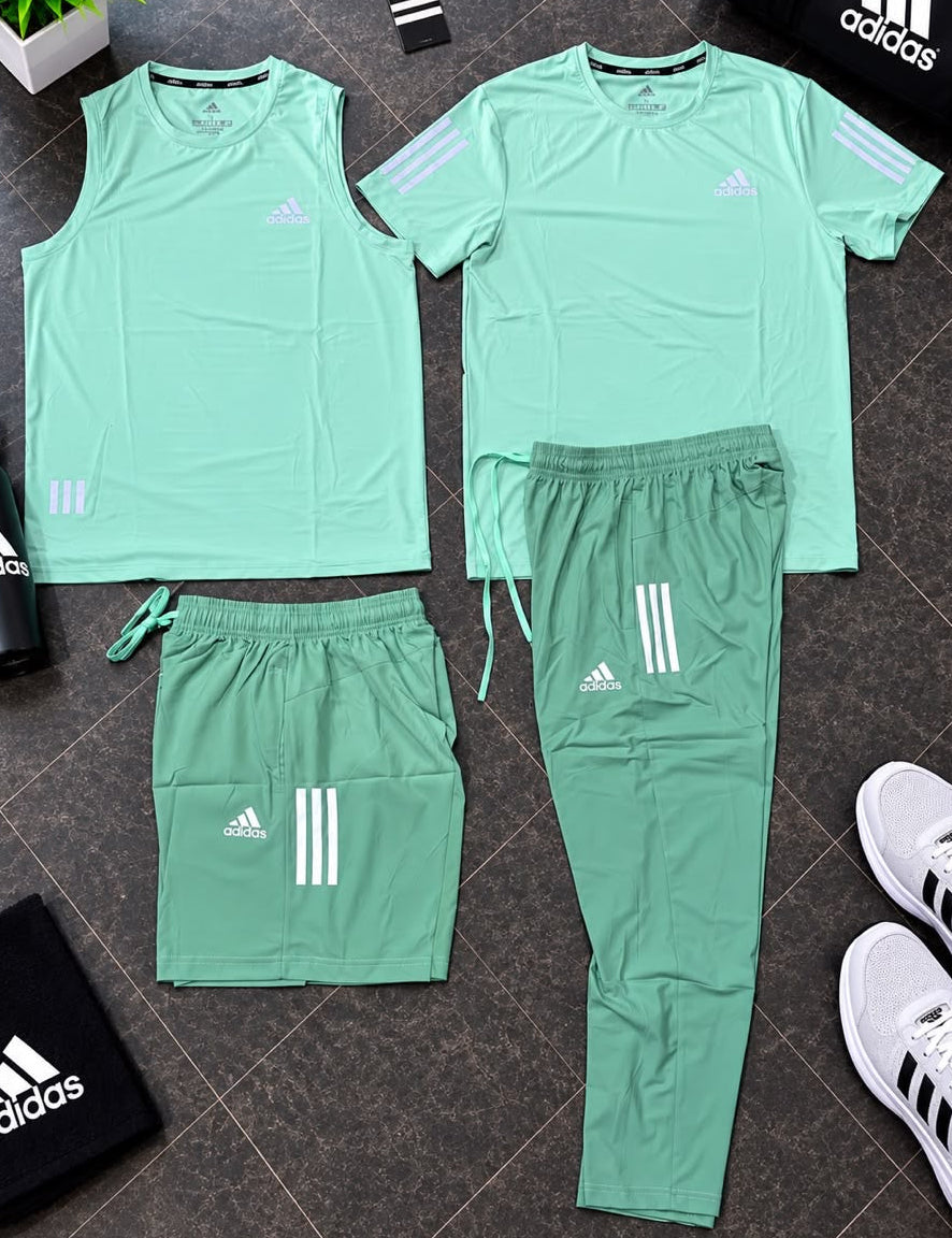 Ensemble Sport 4 Pièces Adi-das (Derbardeur,Short,T-shirt,et Pantalon)– Vert menthe