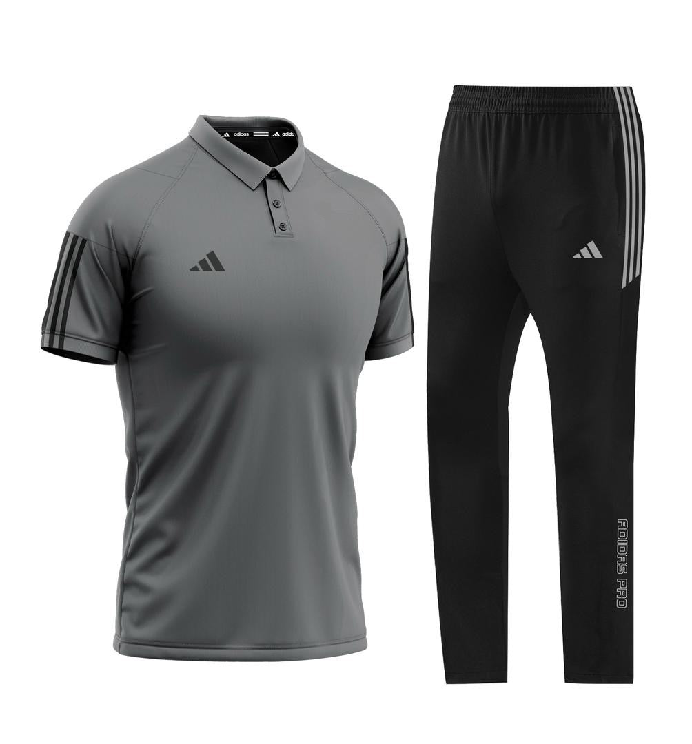 T-shirt avec Col + pantalon Adidas avec fermeture (Gris/Noir) MTSTCR13
