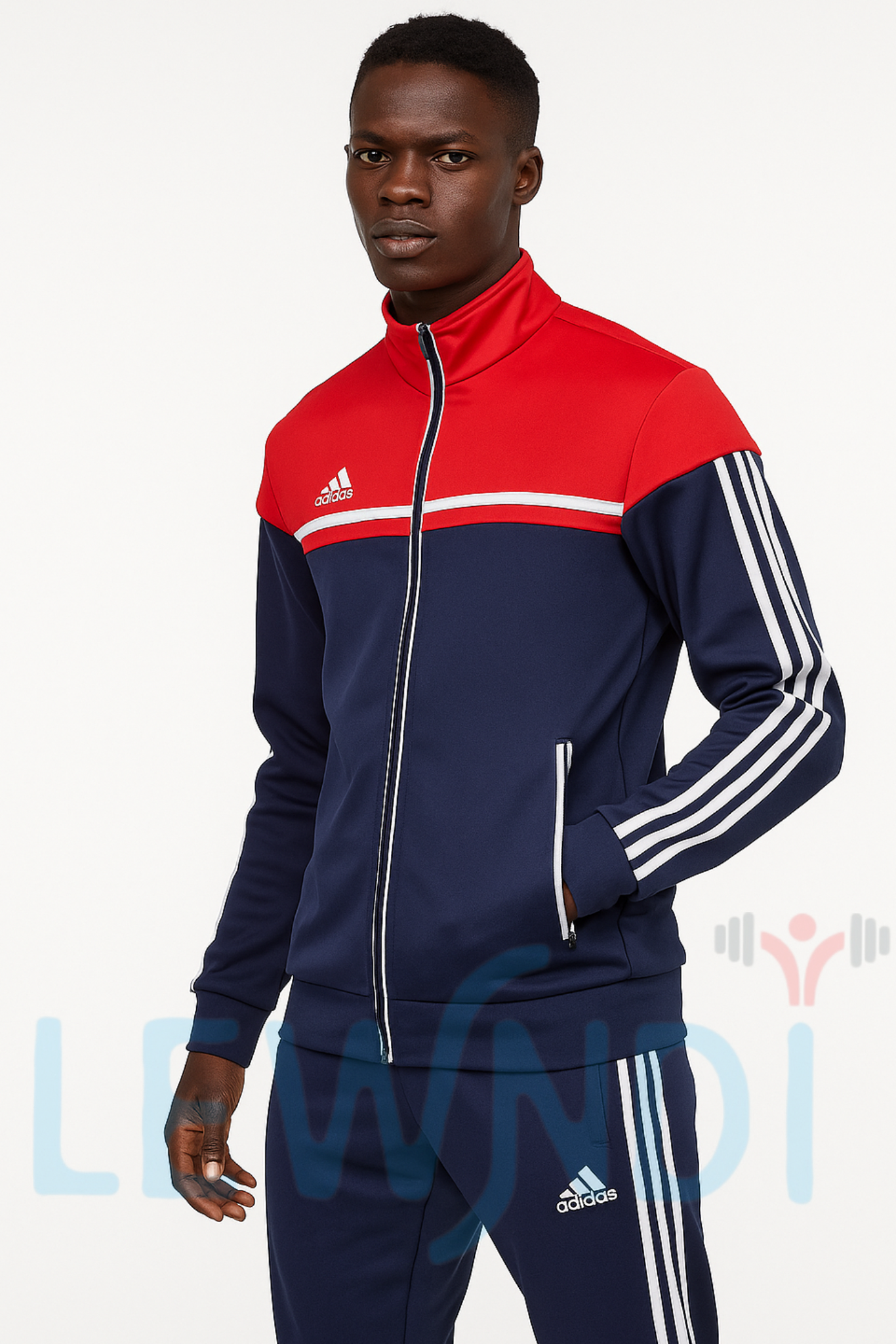 Ensemble Survêtement Loisir Adidas (Bleu/Rouge) avec fermeture