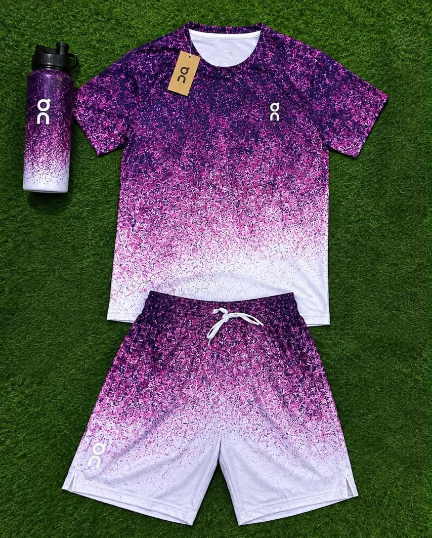 Ensemble Loisir T-shirt & Short avec fermeture – Dégradé Rose, Noir et Blanc