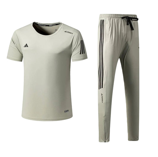Ensemble Sport (Adi-das) – T-shirt & Pantalon Style Performance Beige Olive TPESMSA01
