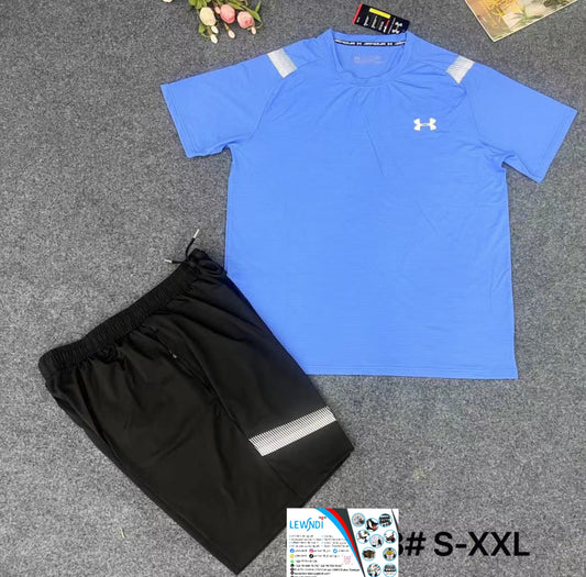 Ensemble T-shirt fitness plus short avec fermeture Under Armour (Bleu/Noir) MSTSU02