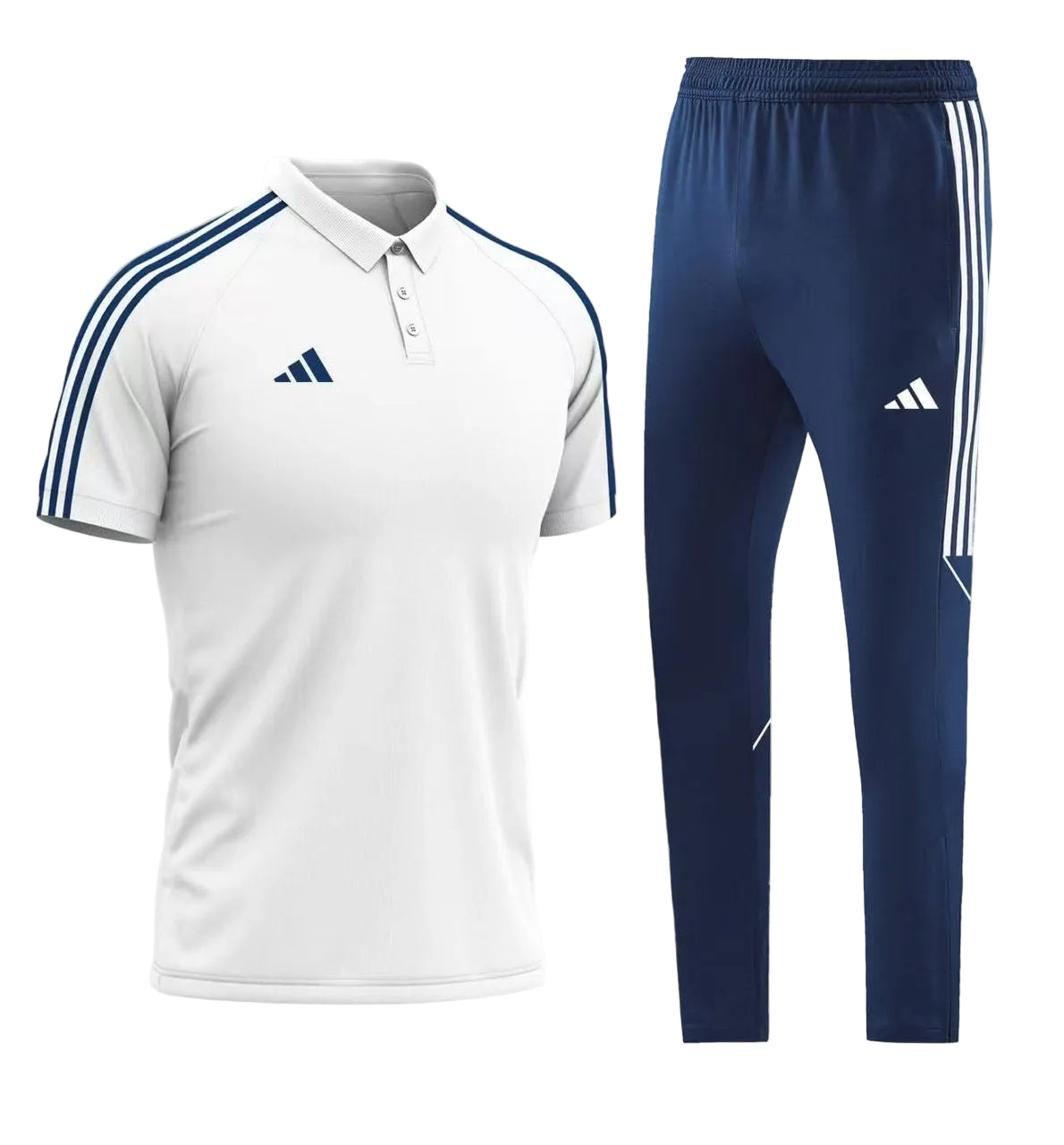 Ensemble T-shirt col roulé & Jogging Adidas (Blanc/Marine)– Style Sport Premium