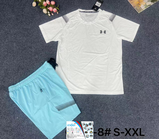Ensemble T-shirt fitness plus short avec fermeture Under Armour (Blanc/Bleu) MSTSU03