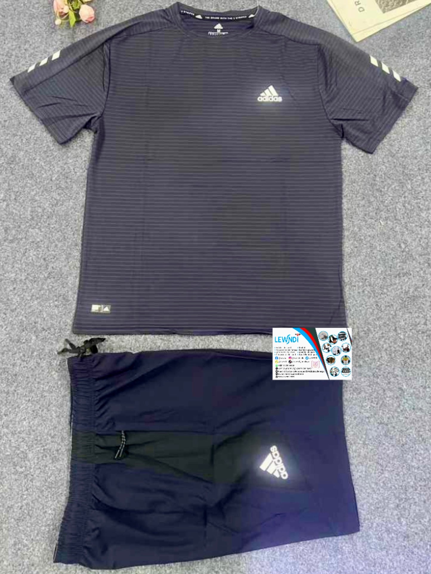 Ensemble T-shirt avec short Adidas (Gris/Bleu Foncé) MS-05