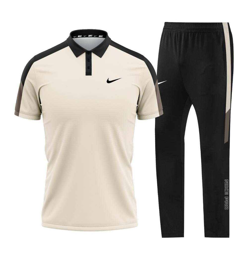 T-shirt avec Col + pantalon Nike avec fermeture (Beige/Noir) MTSTCR02