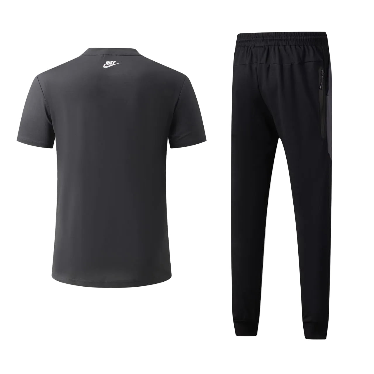 Ensemble Ni-ke Tech Coton – T-shirt & Pantalon Jogging avec fermeture Tech (Noir/Gris) TPMSCNT06