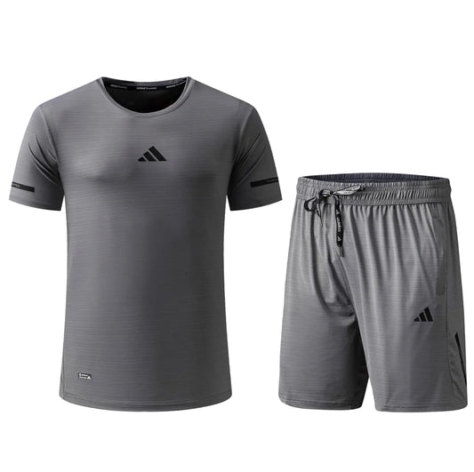 Ensemble Fitness (Adi-das) – T-shirt & Short sport Gris TSMSEF02