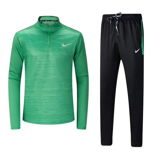 Ensemble Nike sport long manche col zippé avec pantalon jogging (Vert/Noir) MSESLMN01