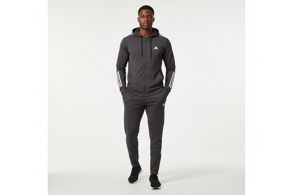 Ensemble survêtement Adidas Gris Foncé avec capuche (coton) SACMS02
