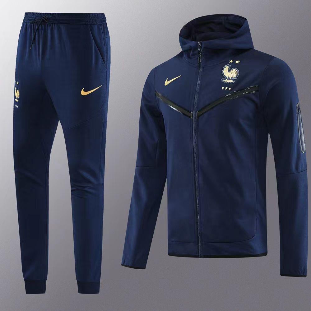 Ensemble survêtement France Nike Tech (Bleu de nuit) avec capuche