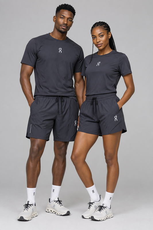 Ensemble de Sport Unisexe On Running – T-shirt et Short Gris