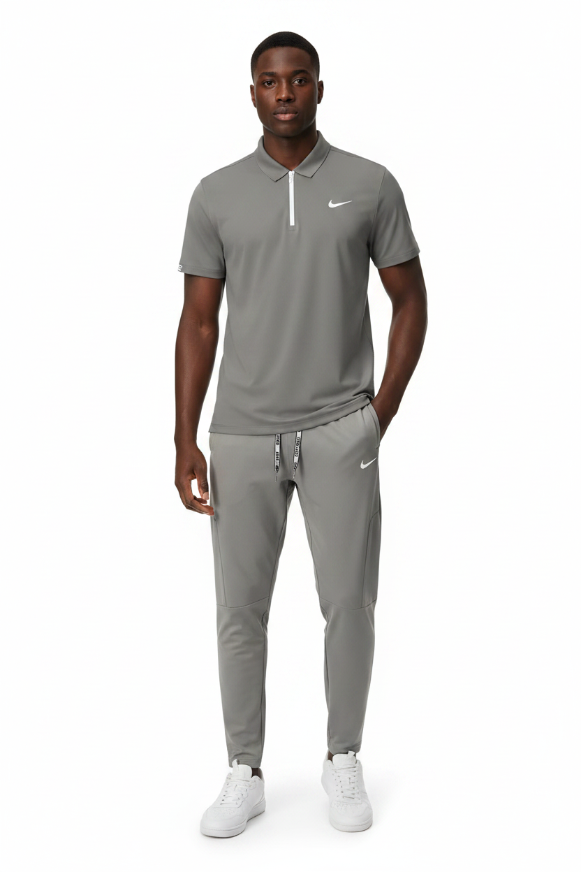 T-shirt col roulé fermeture Ni-ke et pantalon jogging avec (Gris) TPJFMNS09