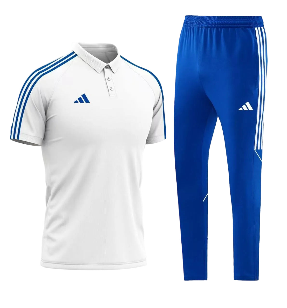 Ensemble T-shirt col roulé & Jogging Adidas (Blanc/Bleu)– Style Sport Premium