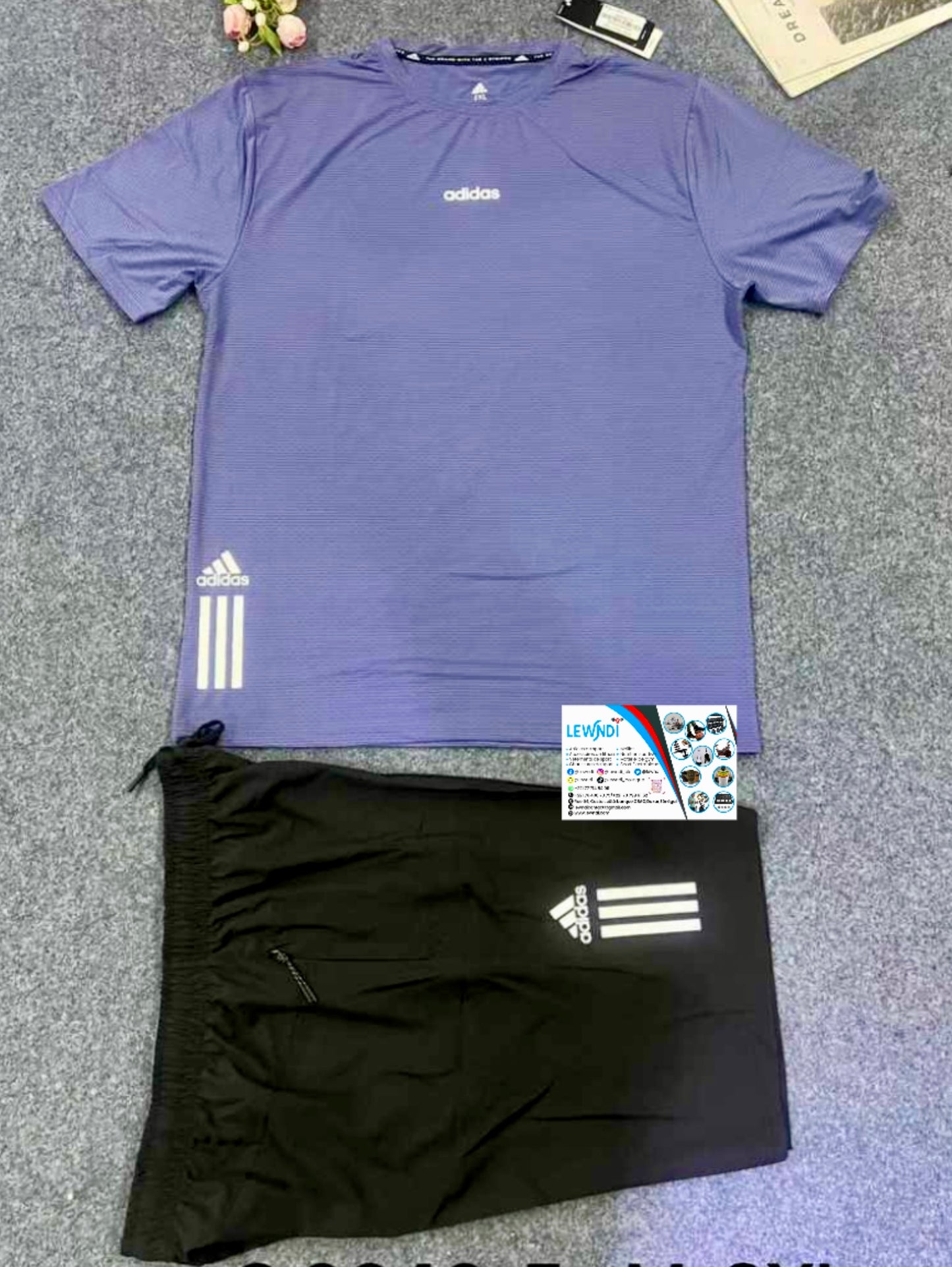 Ensemble T-shirt avec short Adidas (Bleu marine/Noir) MS-01