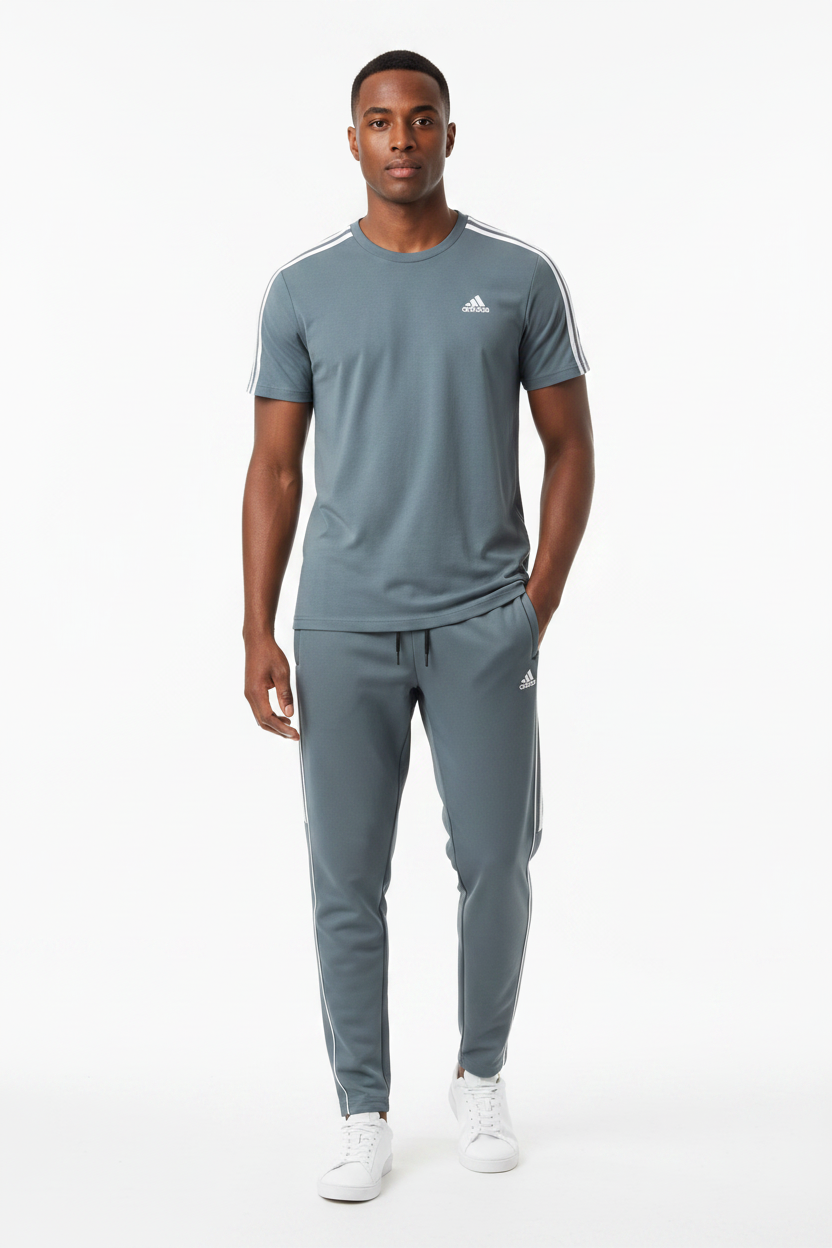 Ensemble Adi-das Tech Coton – T-shirt & Pantalon Jogging avec fermeture 3 stripes (Vert) TPMSCA04