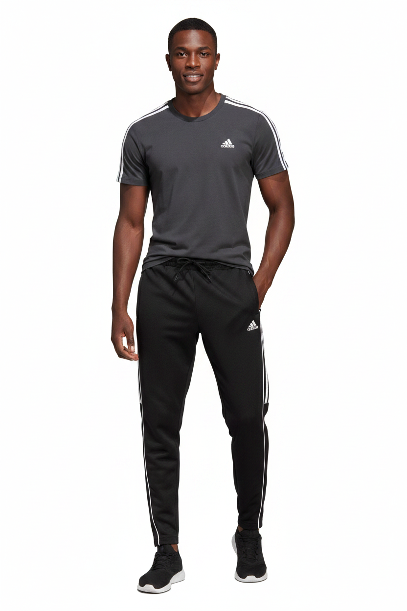 Ensemble Adi-das Tech Coton – T-shirt & Pantalon Jogging avec fermeture 3 stripes (Gris/Noir) TPMSCA05