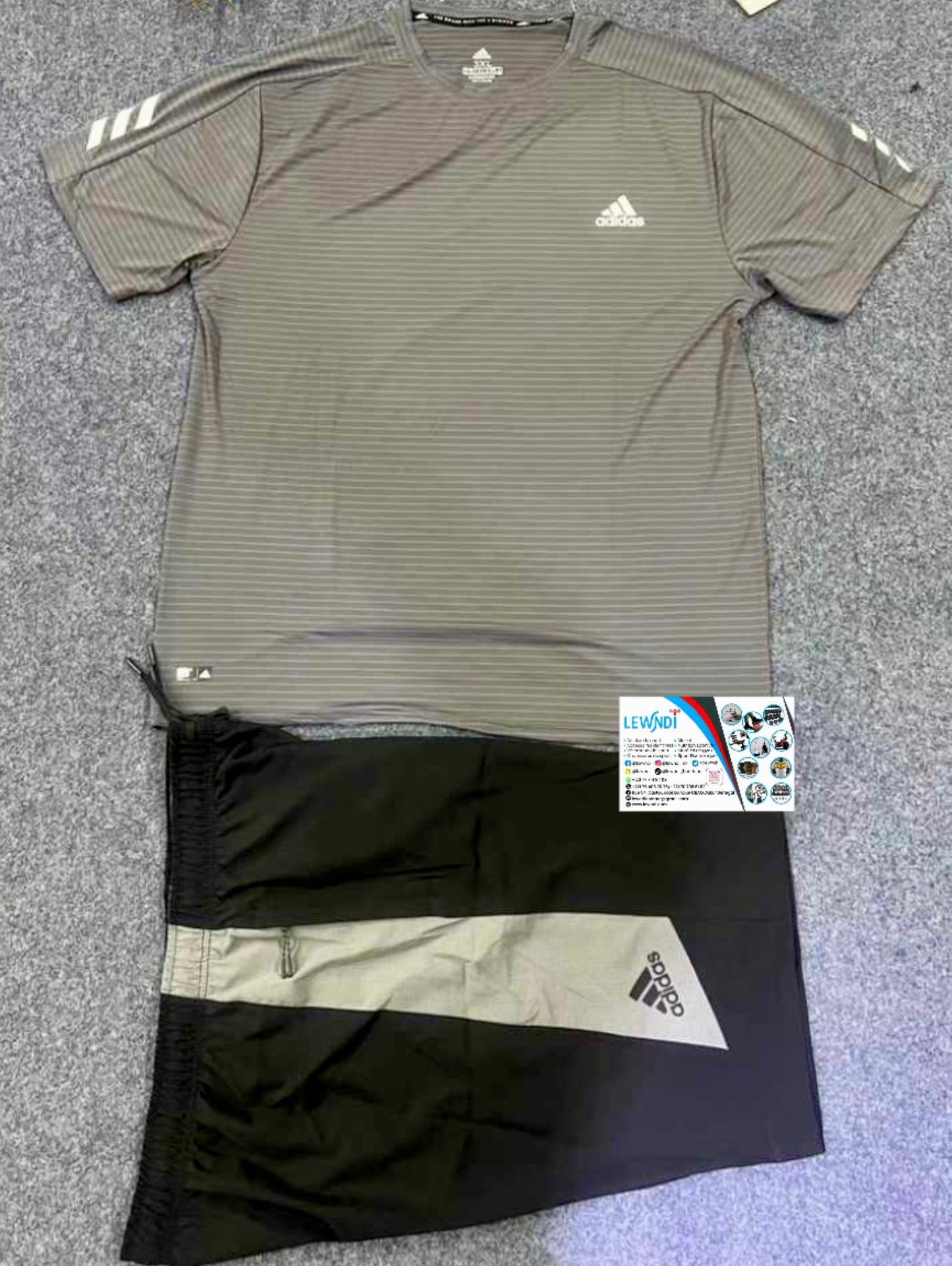 Ensemble T-shirt avec short Adidas (Gris/Noir) MS-08