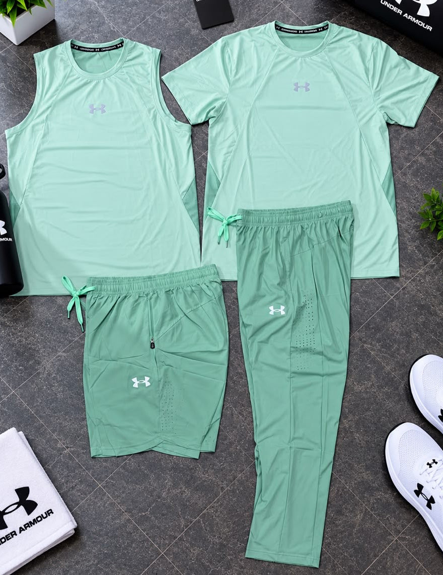Ensemble Sport 4 Pièces UA (Derbardeur,Short,T-shirt,et Pantalon)– Vert menthe