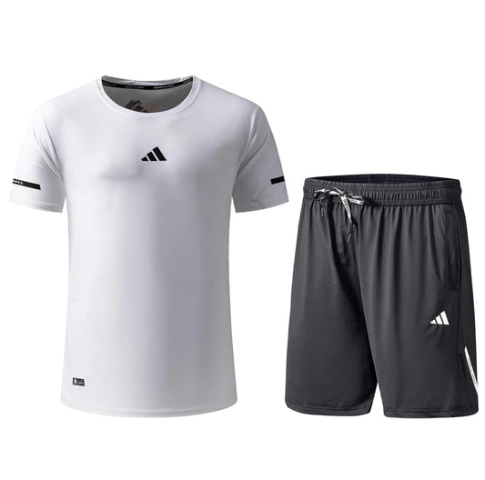 Ensemble Fitness (Adi-das) – T-shirt & Short sport Blanc TSMSEF03