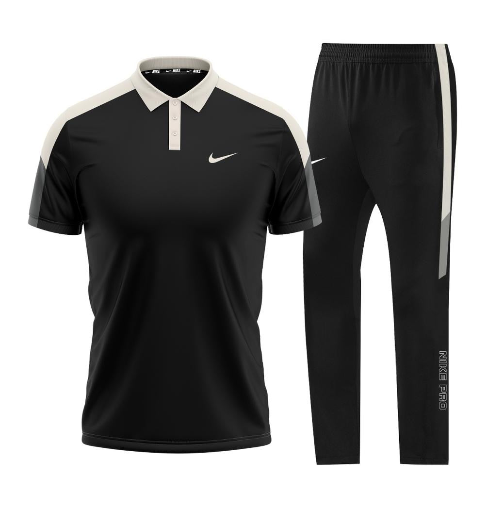 T-shirt avec Col + pantalon Nike avec fermeture (Noir/Noir) MTSTCR03