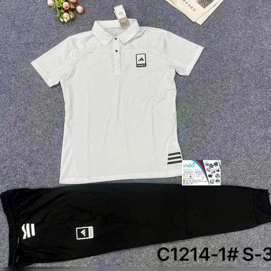 Ensemble T-shirt à col roulé avec pantalon Adidas (Blanc/Noir) MSELP01