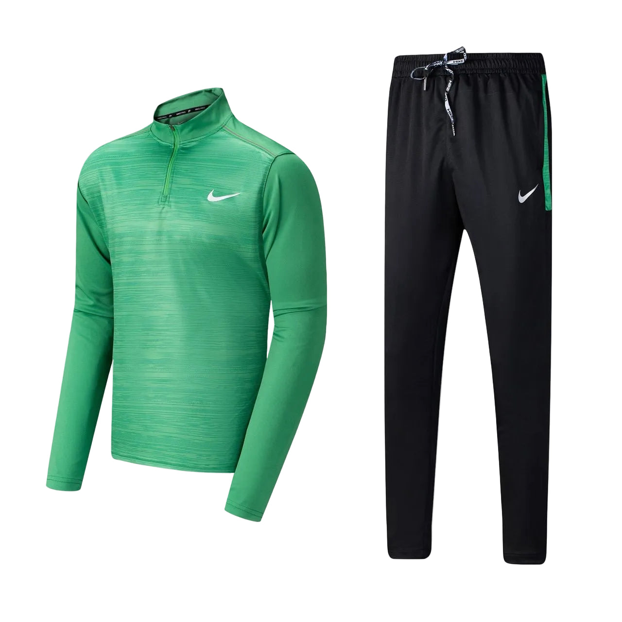 Ensemble Nike sport long manche col zippé avec pantalon jogging (Vert/Noir) MSESLMN01