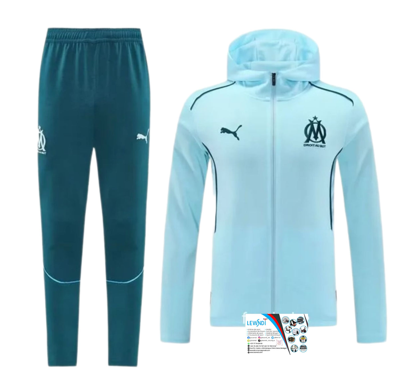 Ensemble survêtement Olympique de Marseille (Bleu/Clair) 2025 avec capuche