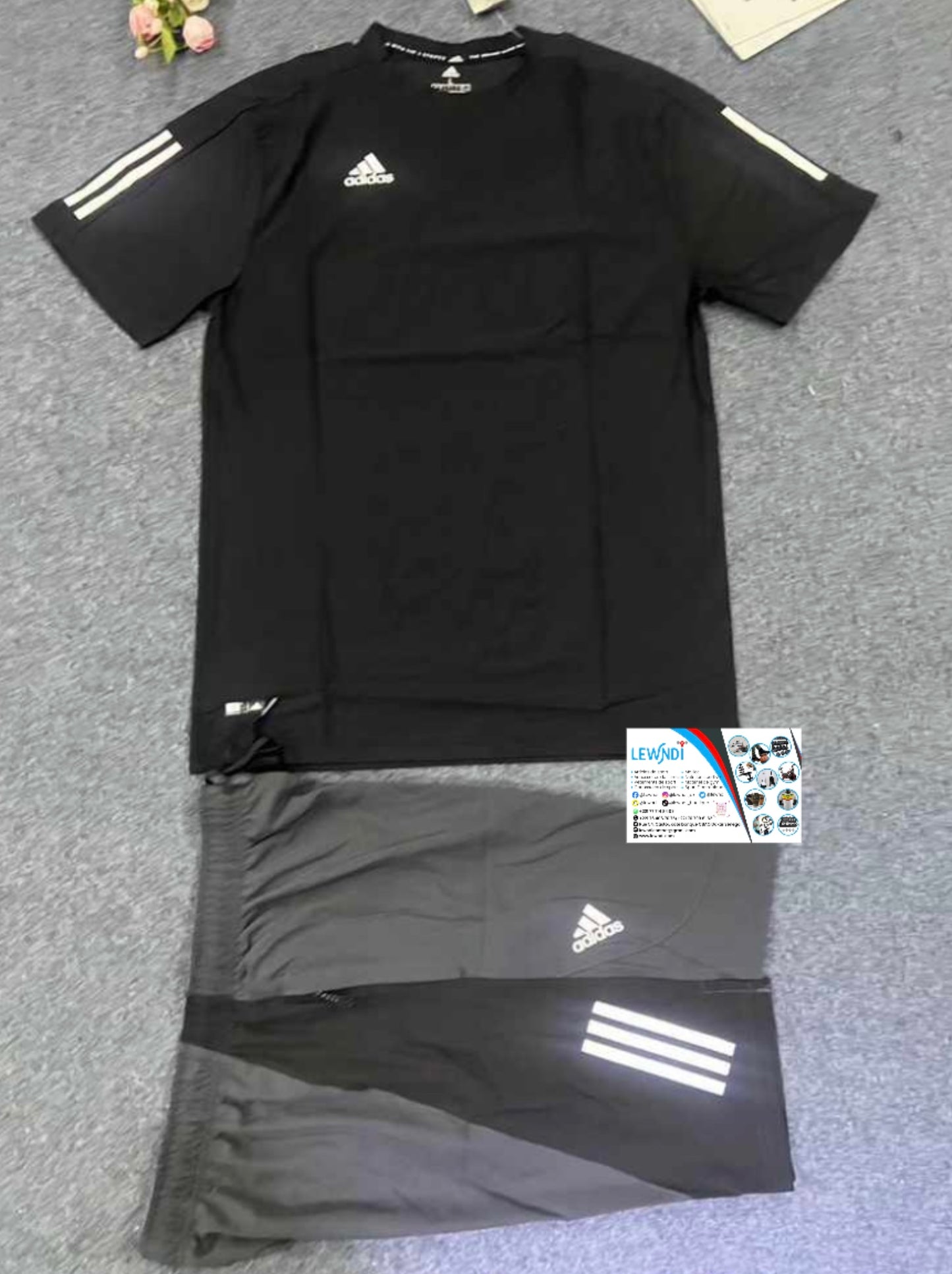 Ensemble T-shirt avec short Adidas (Noir/Gris) MS-11