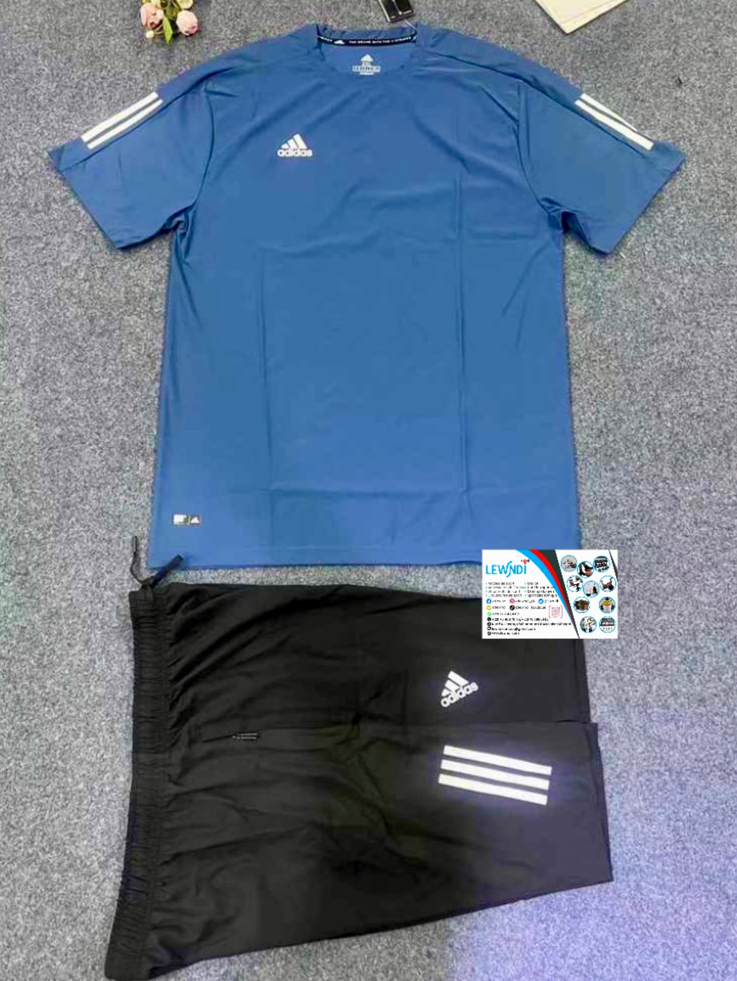 Ensemble T-shirt avec short Adidas (Bleu/Noir) MS-12