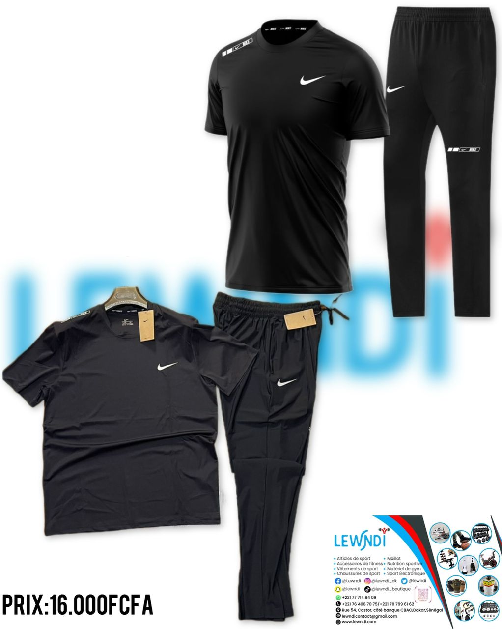 T-shirt sport + pantalon Nike avec fermeture (Noir) MTSTPN01