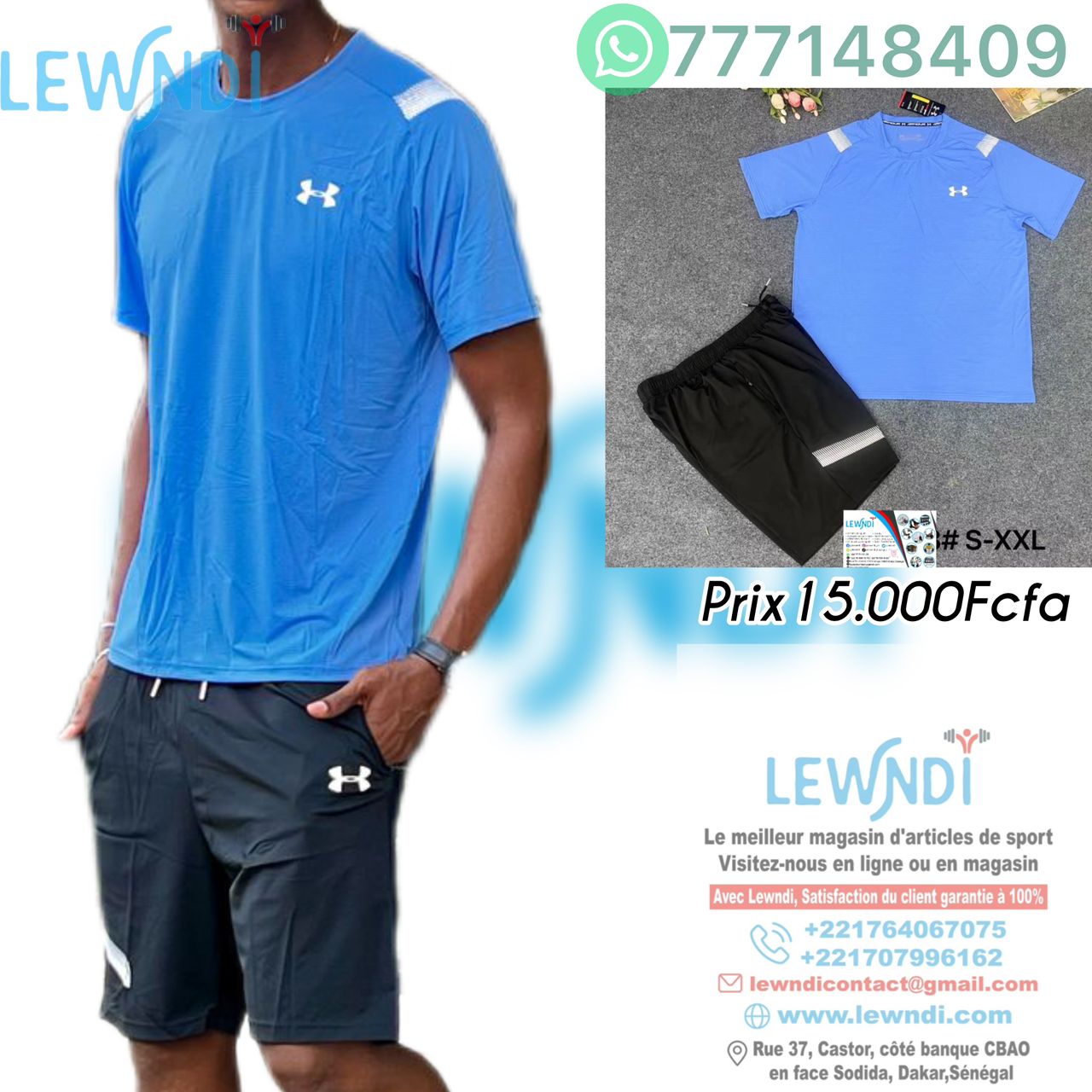 Ensemble T-shirt fitness plus short avec fermeture Under Armour (Bleu/Noir) MSTSU02