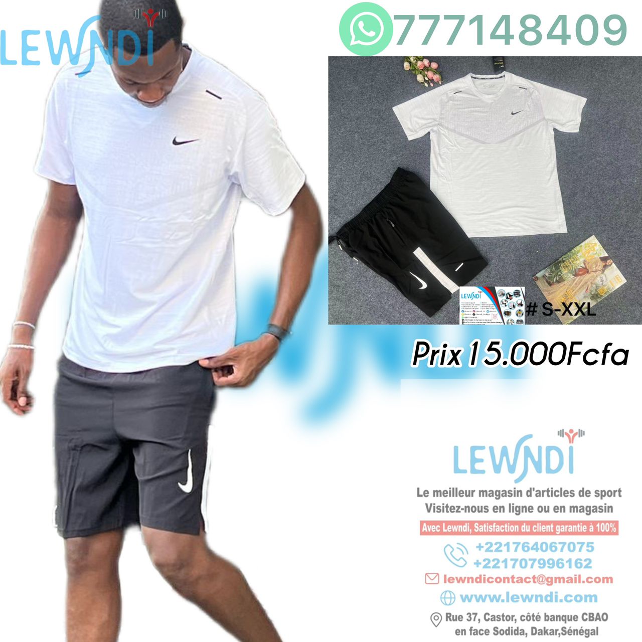 Ensemble T-shirt fitness plus short avec fermeture Nike (Blanc/Noir) MSTSN08